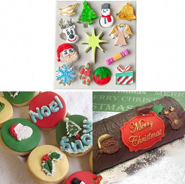 Christmas Fondant Molds, Xmas Cake Cupcake Decoration Silicone Chocolate Candy Mold, Christmas Tree/Gingerbread Man/Reindeer/Snowflake/Santa Claus Xmas Decor Resin Clay Molds