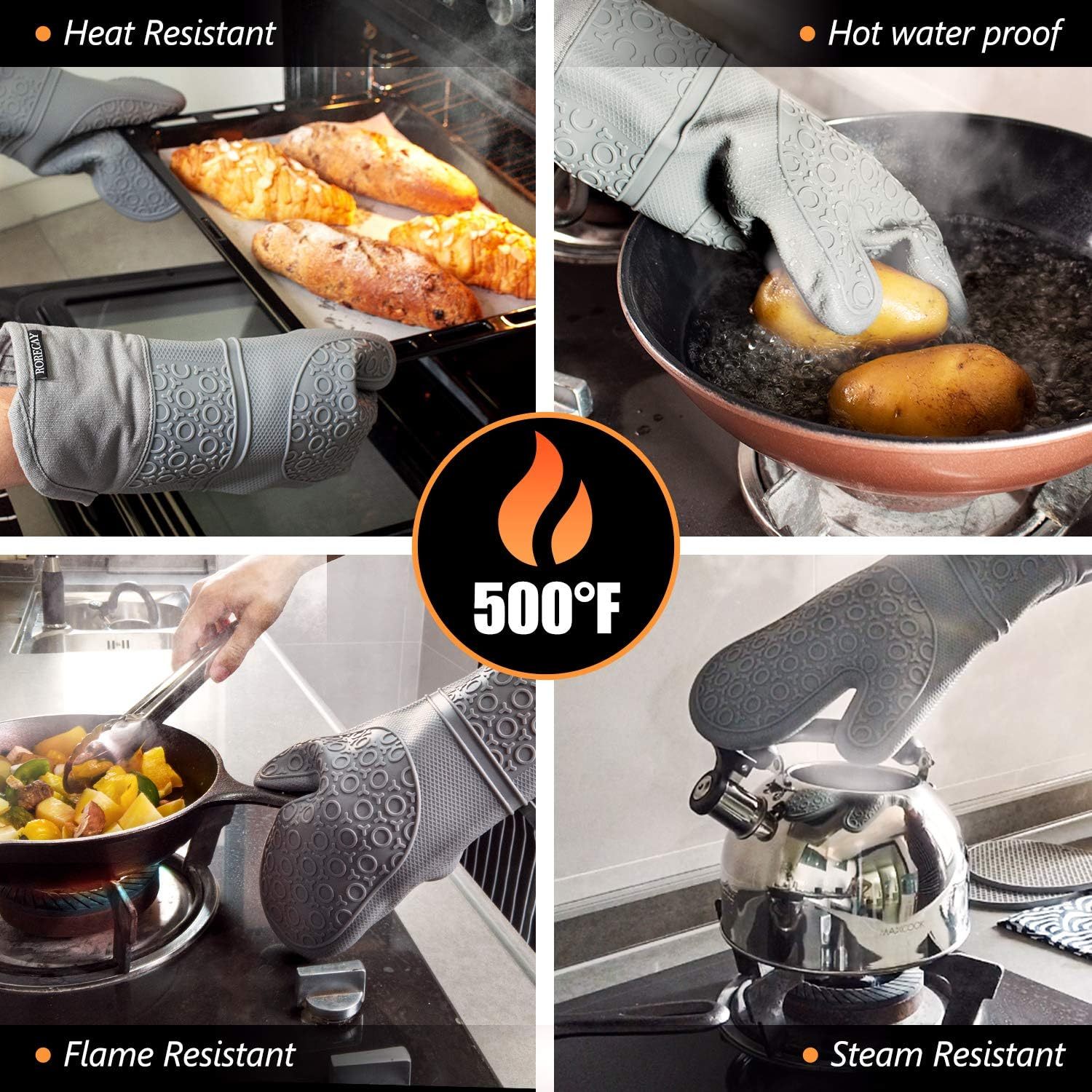 Silicone Oven Mitts and Pot Holders Sets