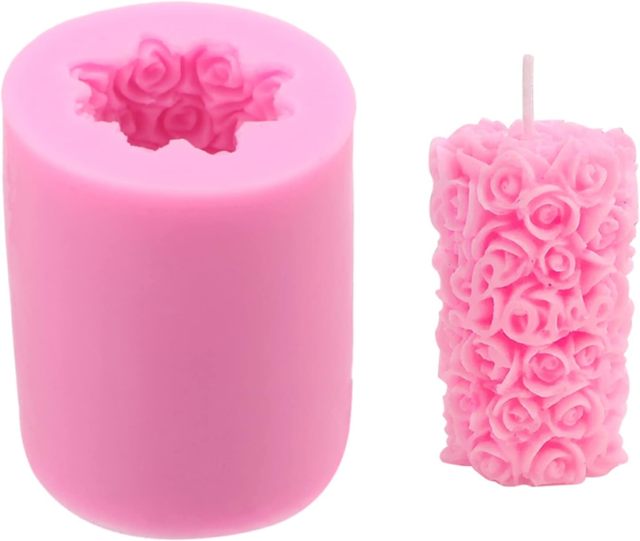 Cylinder Rose Flower Silicone Candle Mold,Cylinder Rose Flower Silicone Candle Mold for Handmade Soap, Bath Bomb, Lotion bar, Crayon, Wax, Polymer Clay