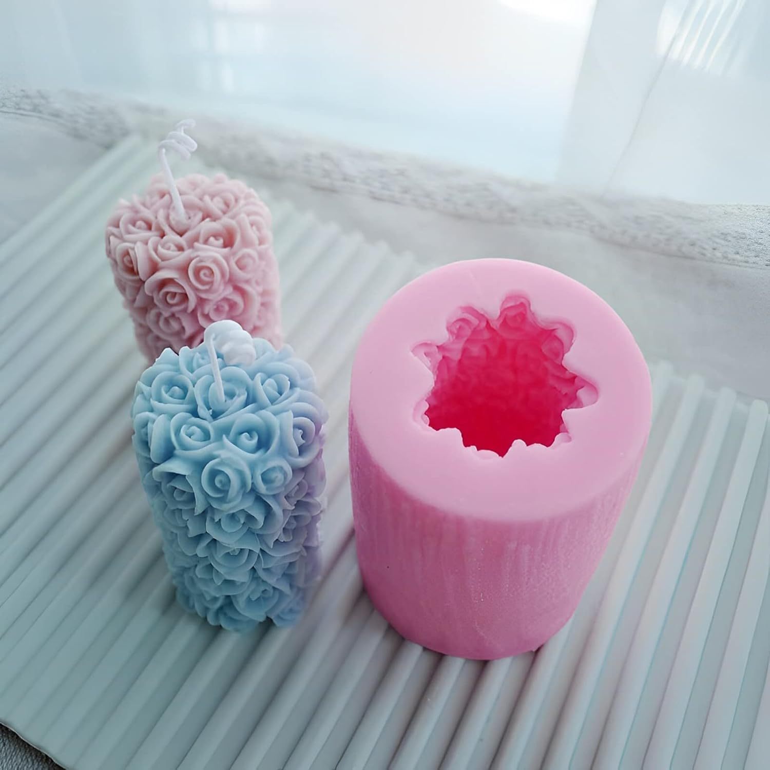 Cylinder Rose Flower Silicone Candle Mold,Cylinder Rose Flower Silicone Candle Mold for Handmade Soap, Bath Bomb, Lotion bar, Crayon, Wax, Polymer Clay