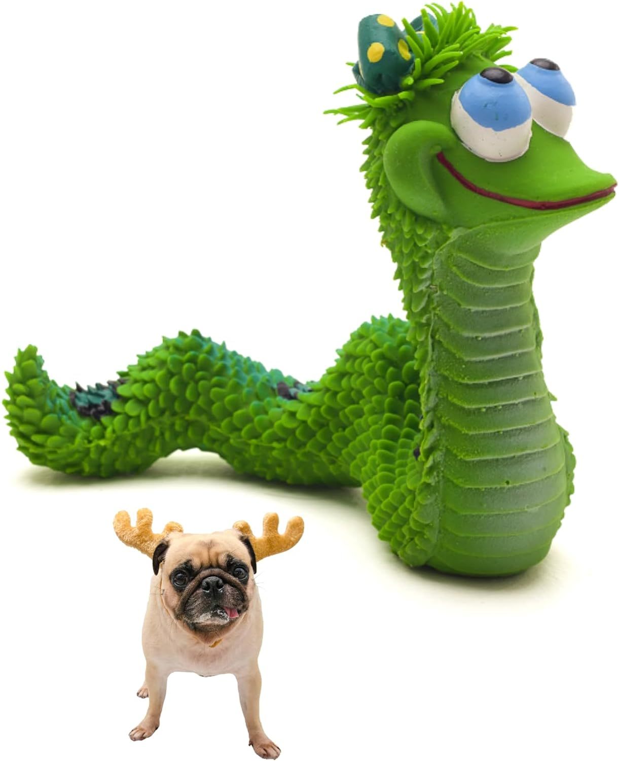 Smiley Snake Sensory Squeaky Rubber Dog Toy,Smiley Snake Sensory Squeaky Rubber Dog Toy for Small & Medium Dogs (Green) Natural Rubber (Latex) Lead Chemical-Free Complies with Same Safety Standards as Children's Toys Soft Unstuffed