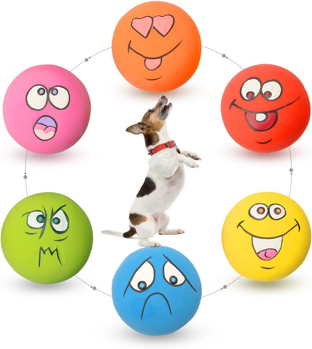 Rubber Dog Squeaky Toys Rubber Soft Dog Toys,Rubber Dog Squeaky Toys Rubber Soft Dog Toys Chewing Squeaky Toy Fetch Play Balls Toy for Puppy Small Pets Dog 6pcs for Mini, Small Breeds