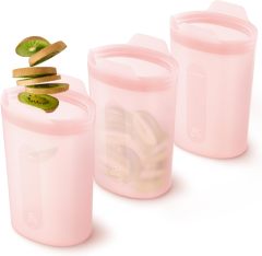 Reusable Silicone Containers for Food Storage,Reusable Silicone Containers for Food Storage, Freezer, Microwave, and Oven Safe,Pink, Medium Cup