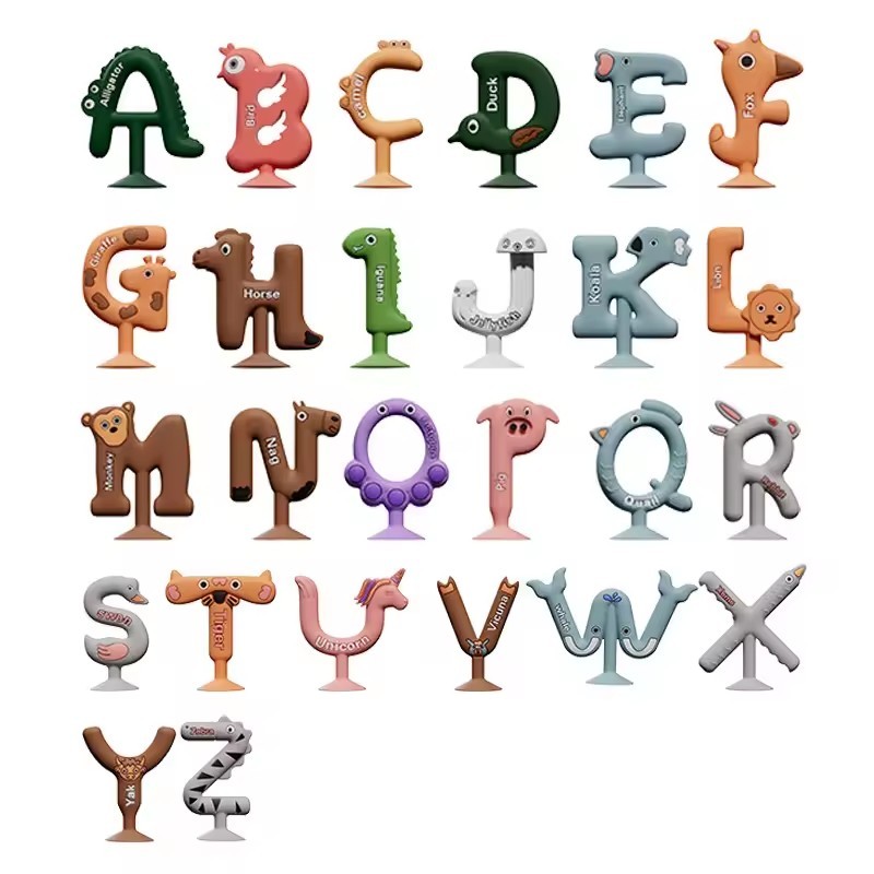 Suction Toys Kids Bath Toy for Toddler,Suction Toys Kids Bath Toy for Toddler Aged 3, 30PCS Silicone Animal Alphabet Number Sucker Toy, Montessori Sensory Toy Gift for Kids Aged 4-8, Educational Spelling Fidget Toys for Autism