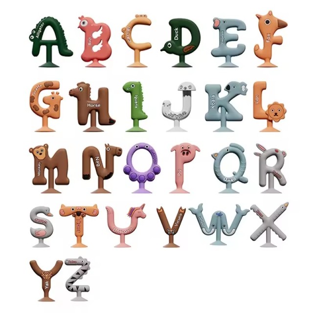 Suction Toys Kids Bath Toy for Toddler,Suction Toys Kids Bath Toy for Toddler Aged 3, 30PCS Silicone Animal Alphabet Number Sucker Toy, Montessori Sensory Toy Gift for Kids Aged 4-8, Educational Spelling Fidget Toys for Autism