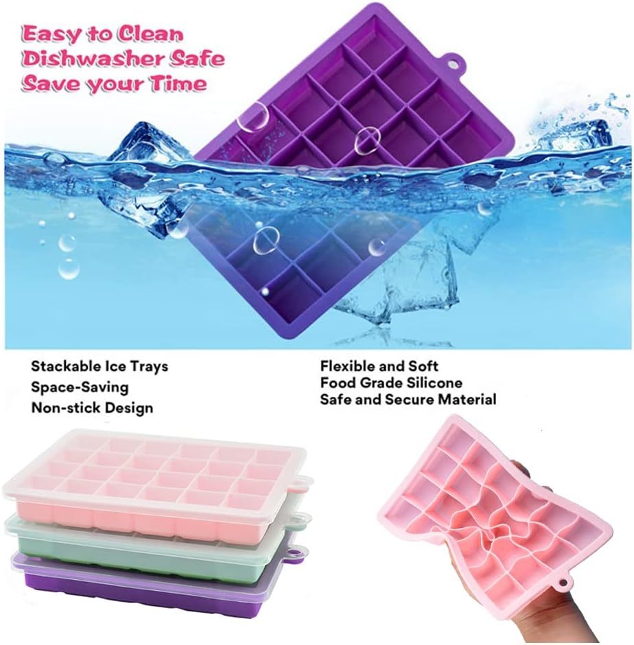Silicone 32 Cubes  Ice Cube Tray,Silicone Ice Cube Tray, Easy-Release & Flexible Ice Cube Trays with Spill-Resistant Removable Lid, Stackable Ice Trays with Covers for Freezer