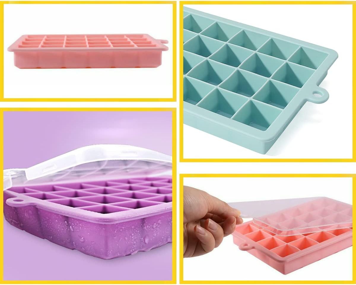 Silicone 32 Cubes  Ice Cube Tray,Silicone Ice Cube Tray, Easy-Release & Flexible Ice Cube Trays with Spill-Resistant Removable Lid, Stackable Ice Trays with Covers for Freezer