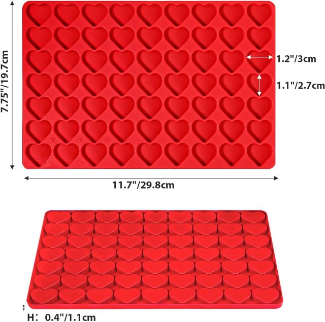 63 Cavities Heart Mould Silicone Candy Chocolate Mold,Cute Heart Mold, 63 Cavities Heart Mould Silicone Candy Chocolate Mold Baking Tray for Homemade Treats Valentine's Day Love Small Soap Wax Melt Making