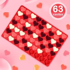 63 Cavities Heart Mould Silicone Candy Chocolate Mold,Cute Heart Mold, 63 Cavities Heart Mould Silicone Candy Chocolate Mold Baking Tray for Homemade Treats Valentine's Day Love Small Soap Wax Melt Making