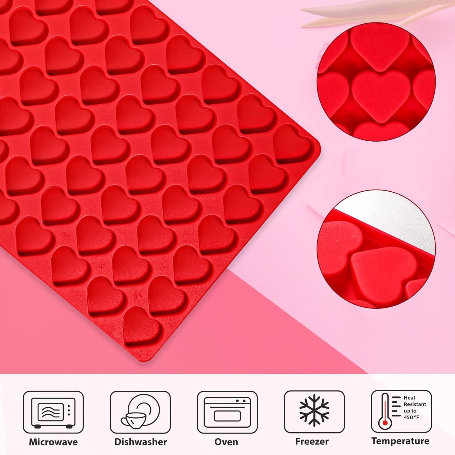 63 Cavities Heart Mould Silicone Candy Chocolate Mold,Cute Heart Mold, 63 Cavities Heart Mould Silicone Candy Chocolate Mold Baking Tray for Homemade Treats Valentine's Day Love Small Soap Wax Melt Making