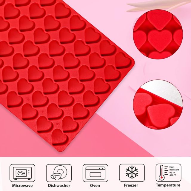 63 Cavities Heart Mould Silicone Candy Chocolate Mold,Cute Heart Mold, 63 Cavities Heart Mould Silicone Candy Chocolate Mold Baking Tray for Homemade Treats Valentine's Day Love Small Soap Wax Melt Making