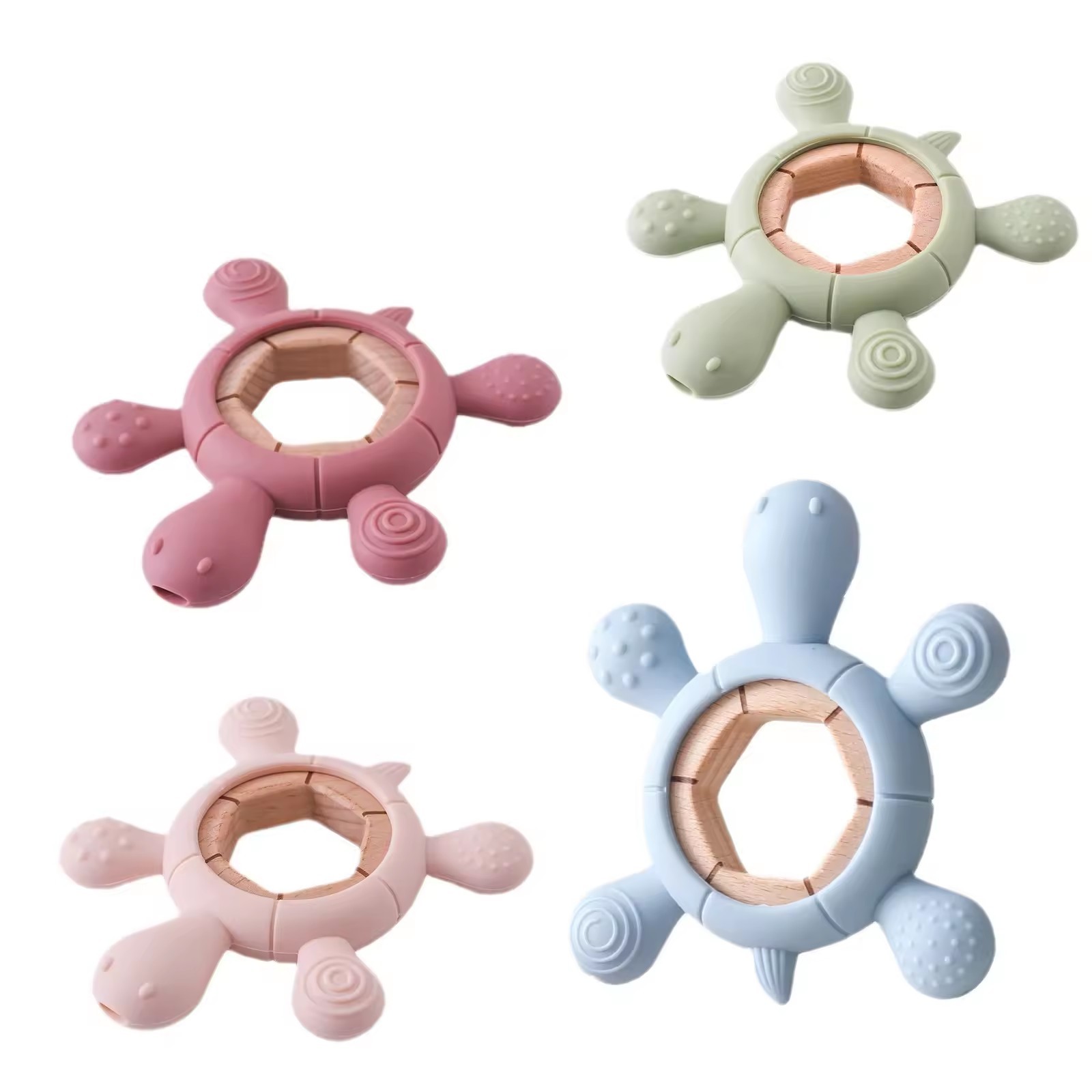 Silicone Boat Rudder Baby Teether Toys,Baby Teething Toys Silicone Teethers BPA Free Silicone Rudder with Wooden Ring Soothe Babies Gums