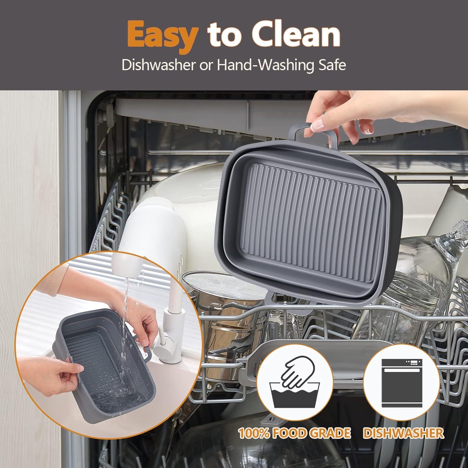 Collapsible Air Fryer Silicone Liners,Collapsible Air Fryer Silicone Liners for 8QT & 10QT Rectangular Air Fryer Silicone Pot, Reusable Silicone Air Fryer Basket，silicone air fryer liners, air fryer silicone liners, air fryer basket liners,
