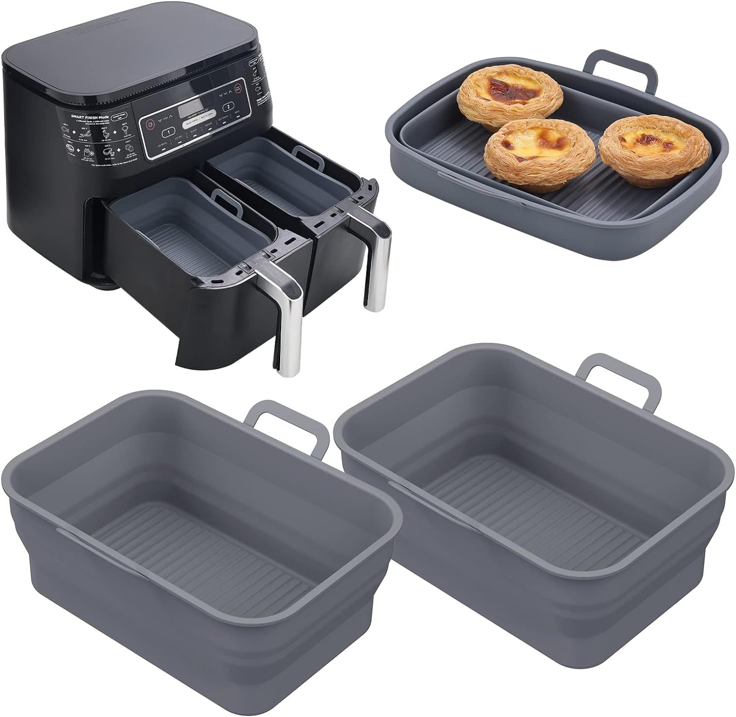 Collapsible Air Fryer Silicone Liners,Collapsible Air Fryer Silicone Liners for 8QT & 10QT Rectangular Air Fryer Silicone Pot, Reusable Silicone Air Fryer Basket，silicone air fryer liners, air fryer silicone liners, air fryer basket liners,