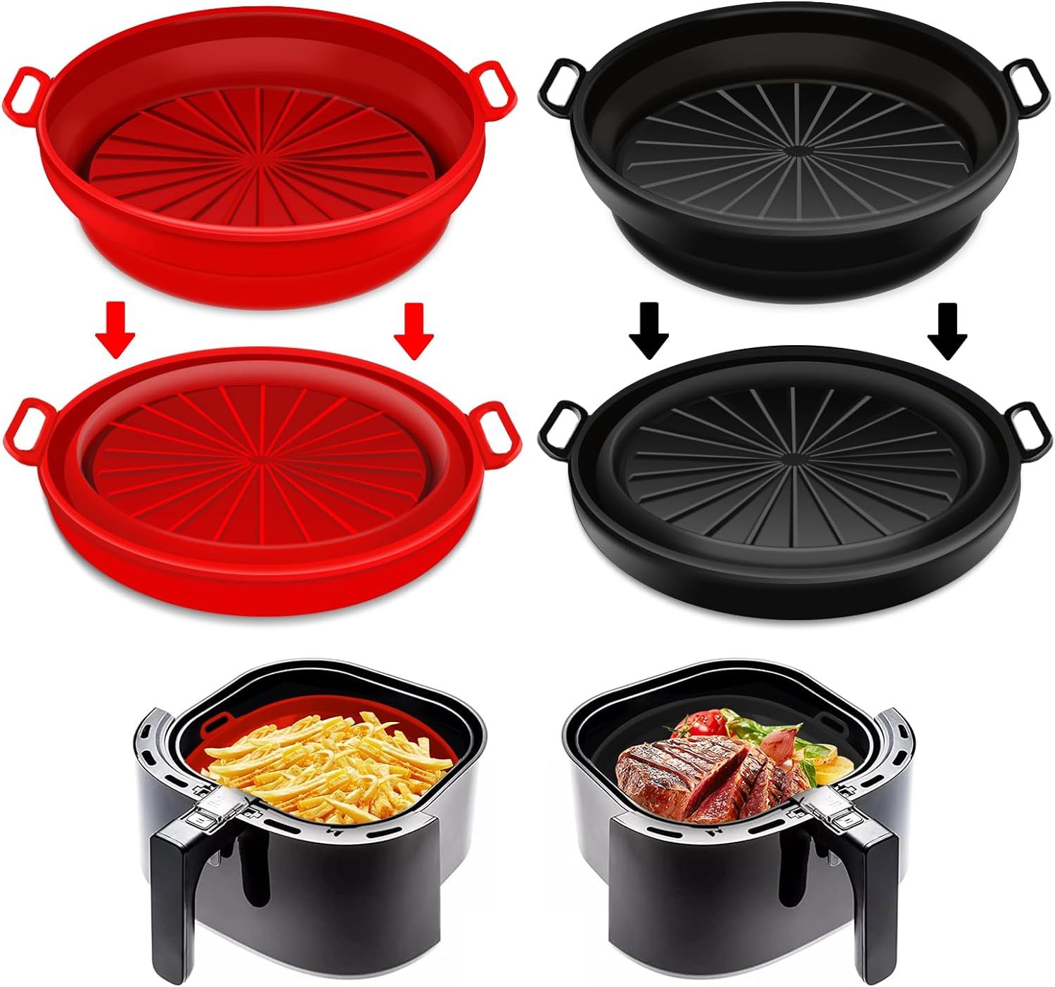 Silicone Air Fryer Liners Reusable,Silicone Air Fryer Liner - Air Fryer Silicone Liners - Reusable Silicone Bowl Basket - Air Fryer Silicone Pot - Air Fryer Silicone Basket Bowl - air fryer liners silicone,    best air fryer liners, liners for air fryer