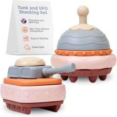 BPA-Free Silicone Toddler Stackable Toys,BPA-Free Silicone Toddler Stackable Toys- Stacking Blocks, Stacking Cups/Stacking Rings, Stacking Toys for Toddlers 6-12 Months to 3 Years Old | Tank & UFO Set