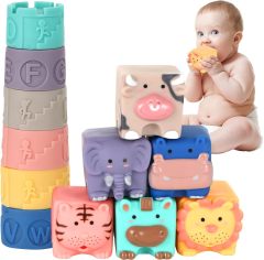 Soft Stacking Building Blocks toys,Baby Blocks stacking toys-Baby Toys for Toddler Baby Girl Boy 0-3-6-9-7-8-12-18 Months-Soft Stacking Building Blocks-Montessori Infant Teething Chewing Toy-Squeeze Sensory Toys-Newborn Baby Bath Toy