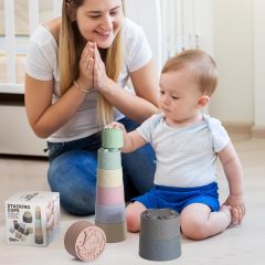 Baby Stacking Cups Toys,Baby Stacking Cups Toys, Soft Silicone Baby Teething Toys, Baby Boy Girl Shower Gifts for 3 6 9 12 18 Months 1 One Year Old, Infant Newborn Essentials Sensory Montessori Developmental Toys
