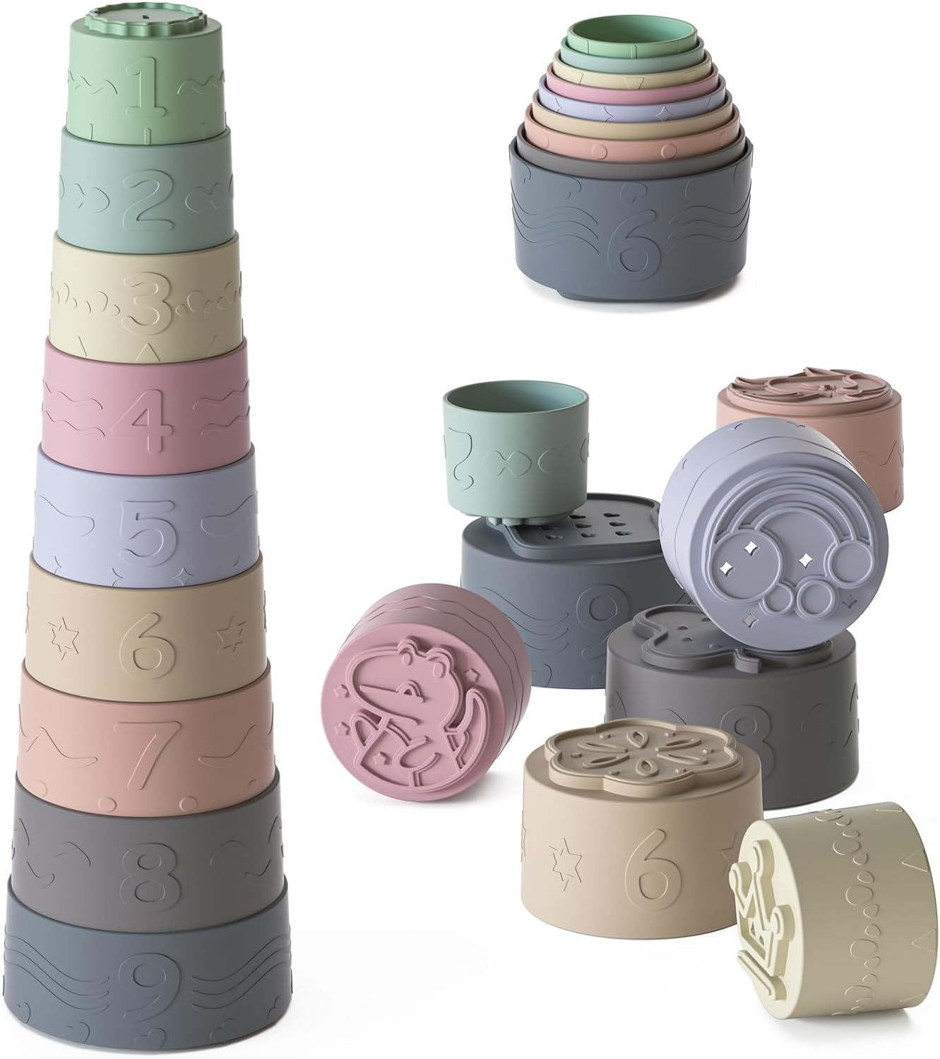 Baby Stacking Cups Toys,Baby Stacking Cups Toys, Soft Silicone Baby Teething Toys, Baby Boy Girl Shower Gifts for 3 6 9 12 18 Months 1 One Year Old, Infant Newborn Essentials Sensory Montessori Developmental Toys