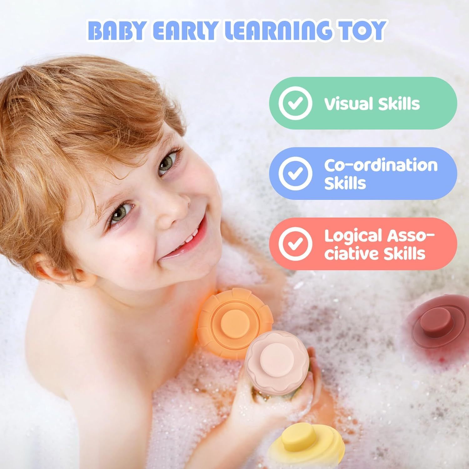 Stacking & Nesting Baby Toys,Stacking & Nesting Baby Toys: Squeeze Teething Baby Toys and Building Circle with Dinosaur Figure - Newborn Essentials for 6 12 18 Months Baby Toddler Boys 7 Pcs