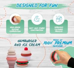 BPA-Free Silicone Toddler Stackable Toys,BPA-Free Silicone Toddler Stackable Toys- Stacking Blocks, Stacking Cups or Stacking Rings, Stacking Toys for Toddlers 6-12 Months to 3 Years Old- Burger | Cake- Ice Cream Baby Stacking Toys