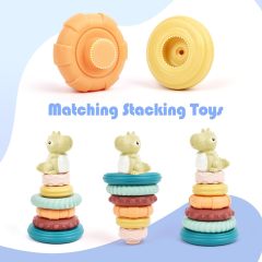 Stacking & Nesting Baby Toys,Stacking & Nesting Baby Toys: Squeeze Teething Baby Toys and Building Circle with Dinosaur Figure - Newborn Essentials for 6 12 18 Months Baby Toddler Boys 7 Pcs