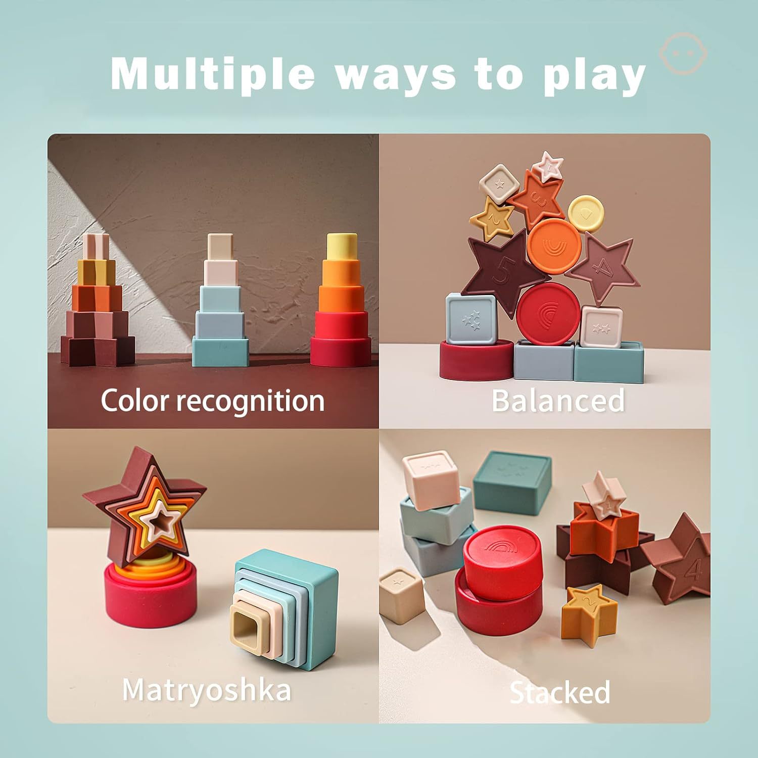 Shape Puzzles Silicone Stacking Cups,Shape Puzzles Silicone Stacking Cups Soft Nesting Cups Rainbow Montessori Shapes Recognition for Boys and Girls Learning Toy for Baby Toddler with Wooden Base