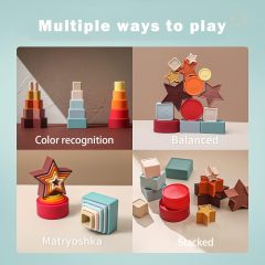 Shape Puzzles Silicone Stacking Cups,Shape Puzzles Silicone Stacking Cups Soft Nesting Cups Rainbow Montessori Shapes Recognition for Boys and Girls Learning Toy for Baby Toddler with Wooden Base