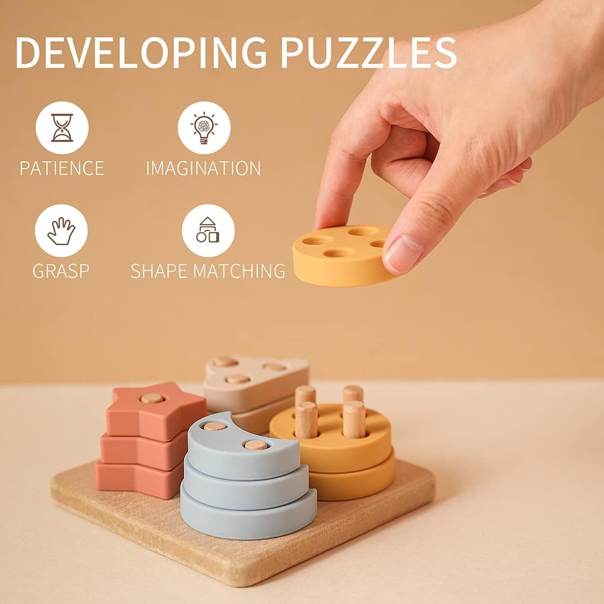 Stacking Montessori Toys for Toddler,Stacking Montessori Toys for Toddler 1 2 3 Year Old, Shape Sorter Silicone Sorting and Stacking Toys - Preschool Fine Motor Skill Toy Sorter Puzzles Boys Girls Gifts 18+ Months Old