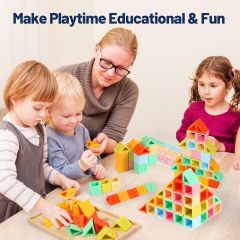Silicone Building Stacking Blocks for Baby,5 in 1 Montessori Silicone Building Blocks Rainbow Stacker Soft Stacking Blocks for Baby