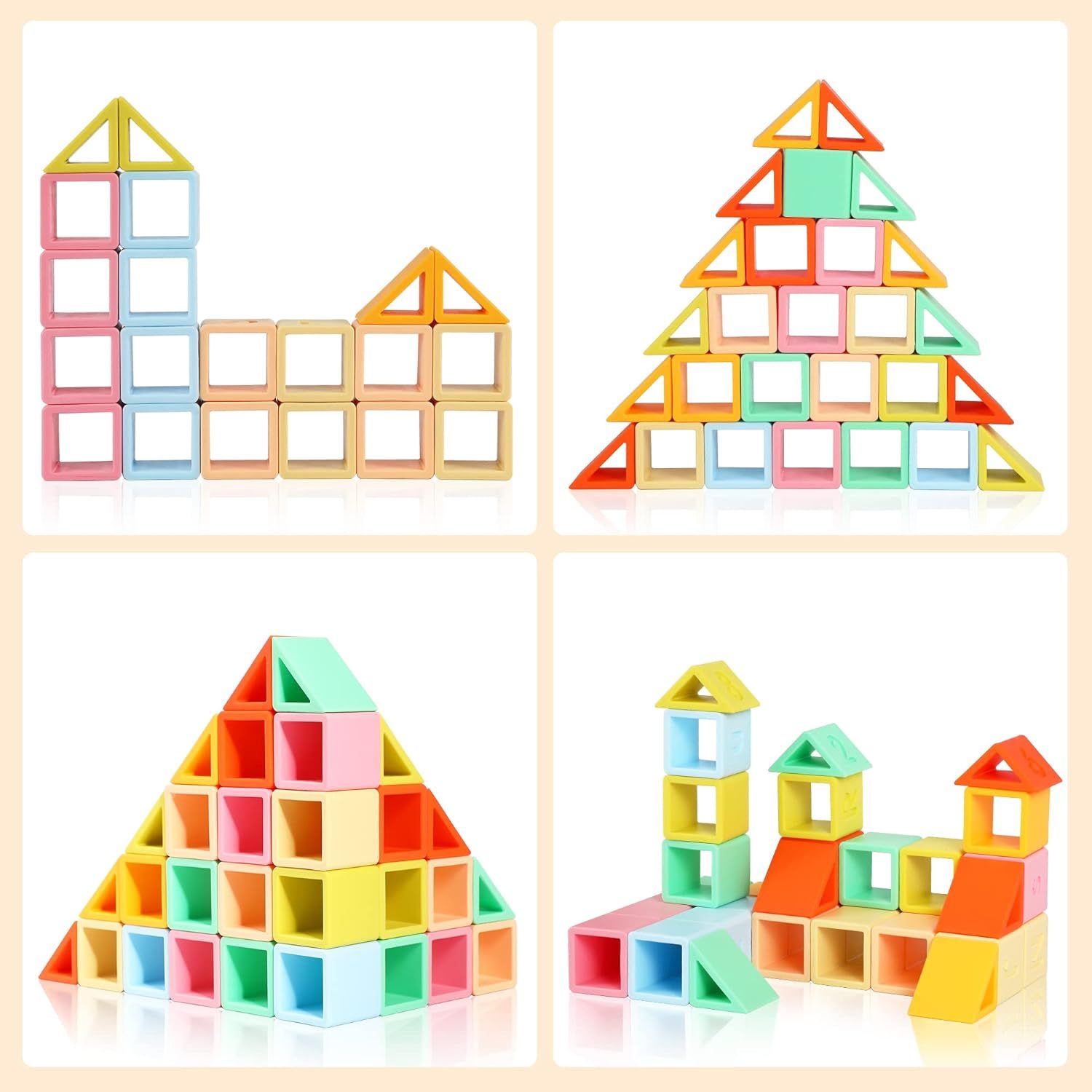 Silicone Building Stacking Blocks for Baby,5 in 1 Montessori Silicone Building Blocks Rainbow Stacker Soft Stacking Blocks for Baby