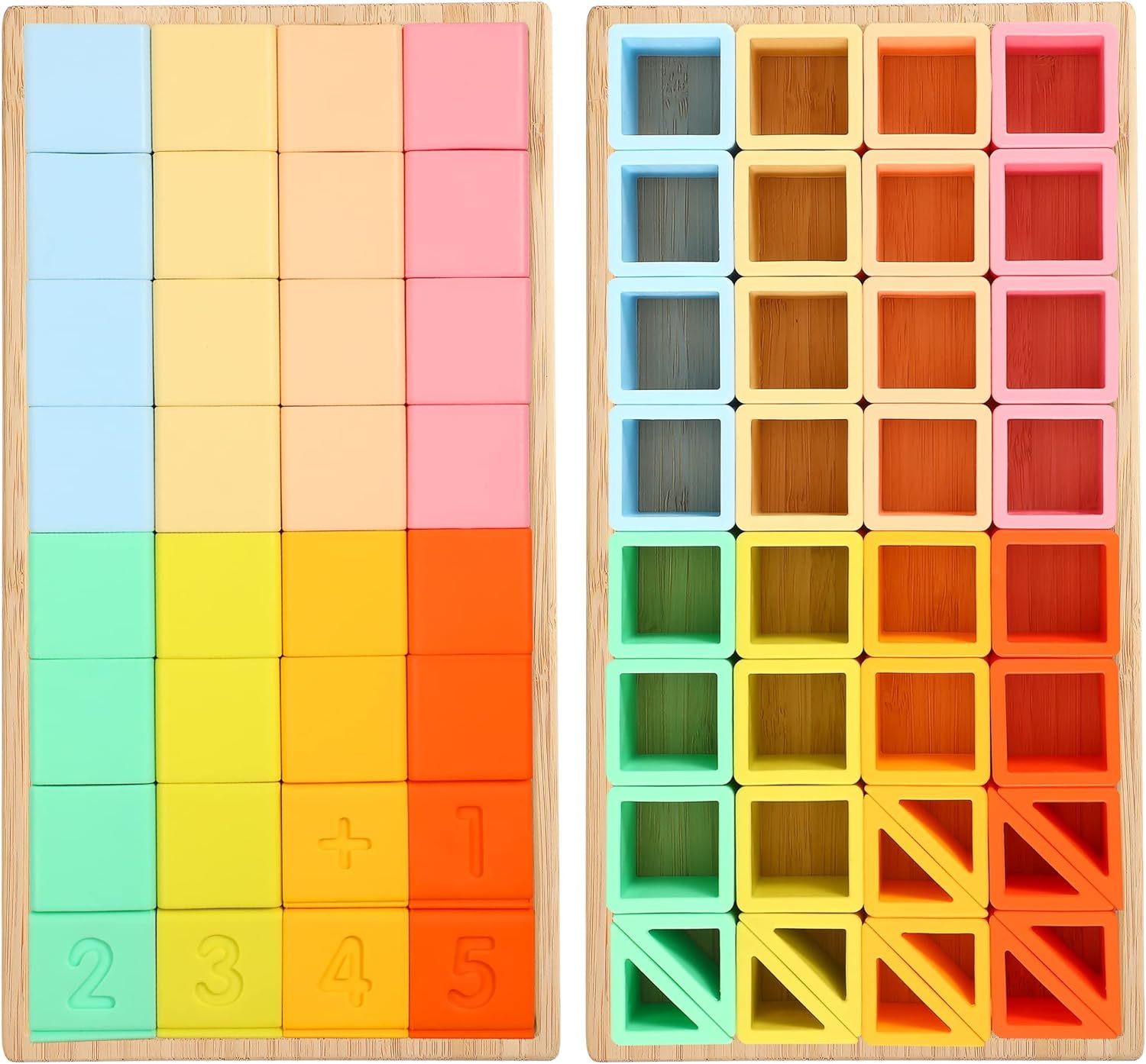 Silicone Building Stacking Blocks for Baby,5 in 1 Montessori Silicone Building Blocks Rainbow Stacker Soft Stacking Blocks for Baby