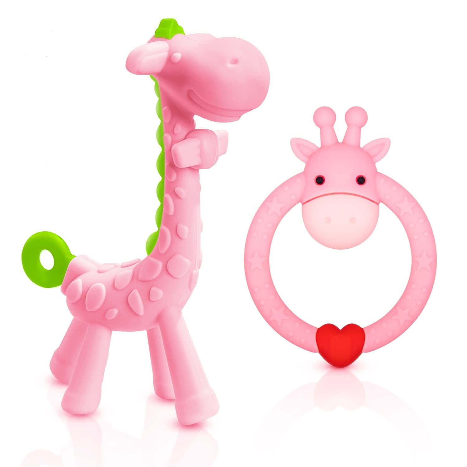 BPA Free Silicone Giraffe Baby Teether Toy,BPA Free Silicone Giraffe Baby Teether Toy with Storage Case, for 3 Months Above Infant Sore Gums Pain Relief and Baby Shower, Baby Teething Toys，teether toys for infants
