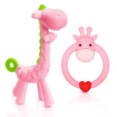 BPA Free Silicone Giraffe Baby Teether Toy,BPA Free Silicone Giraffe Baby Teether Toy with Storage Case, for 3 Months Above Infant Sore Gums Pain Relief and Baby Shower, Baby Teething Toys，teether toys for infants