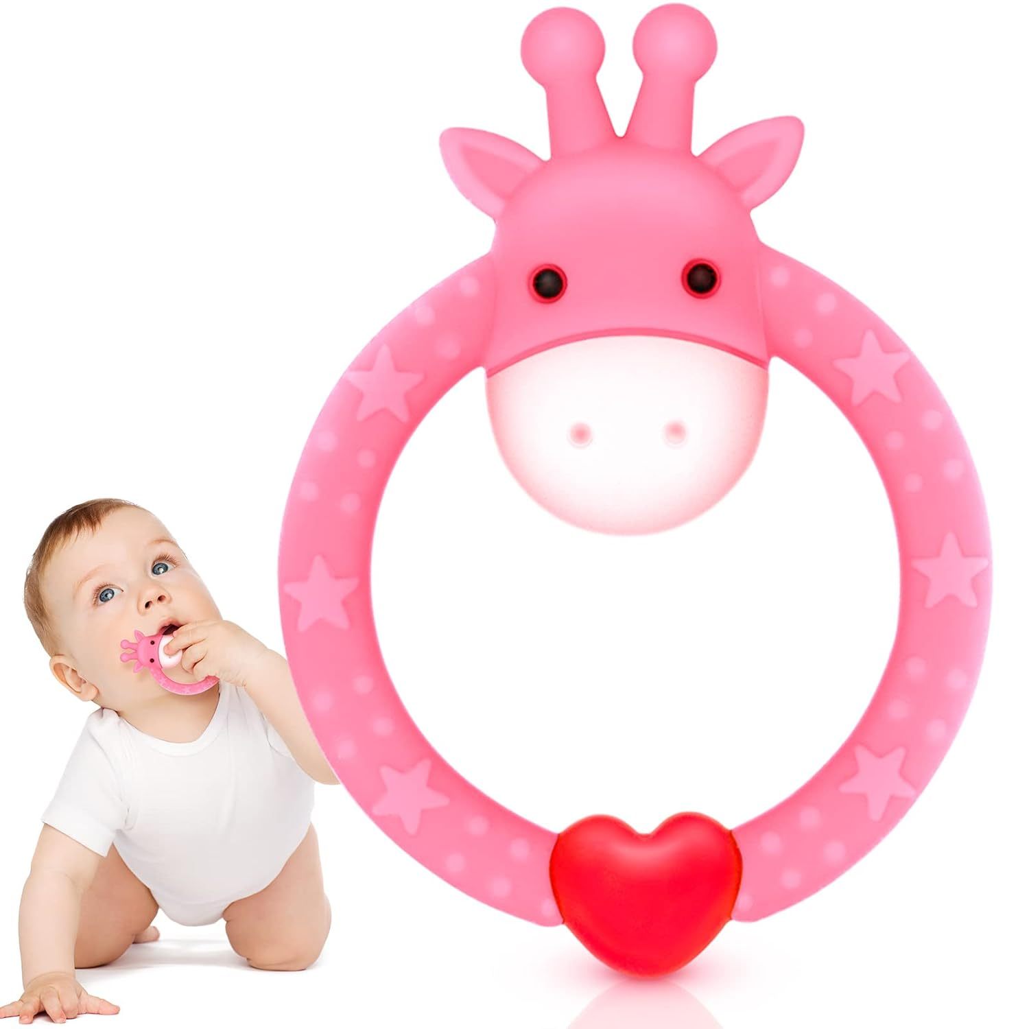 BPA Free Silicone Giraffe Baby Teether Toy,BPA Free Silicone Giraffe Baby Teether Toy with Storage Case, for 3 Months Above Infant Sore Gums Pain Relief and Baby Shower, Baby Teething Toys，teether toys for infants