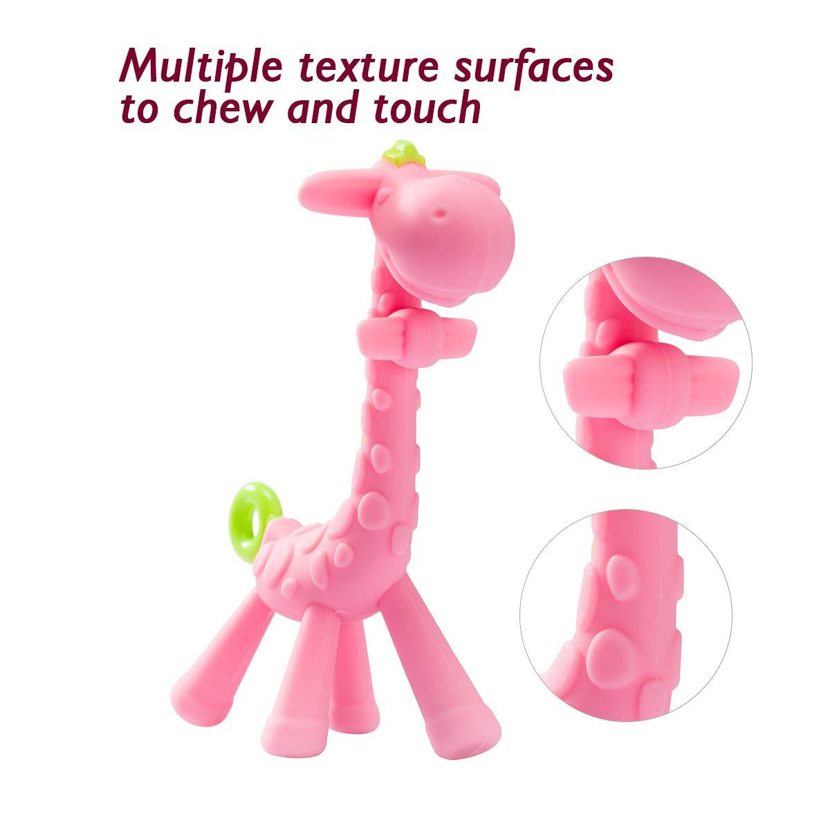 BPA Free Silicone Giraffe Baby Teether Toy,BPA Free Silicone Giraffe Baby Teether Toy with Storage Case, for 3 Months Above Infant Sore Gums Pain Relief and Baby Shower, Baby Teething Toys，teether toys for infants