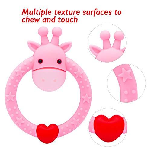 BPA Free Silicone Giraffe Baby Teether Toy,BPA Free Silicone Giraffe Baby Teether Toy with Storage Case, for 3 Months Above Infant Sore Gums Pain Relief and Baby Shower, Baby Teething Toys，teether toys for infants