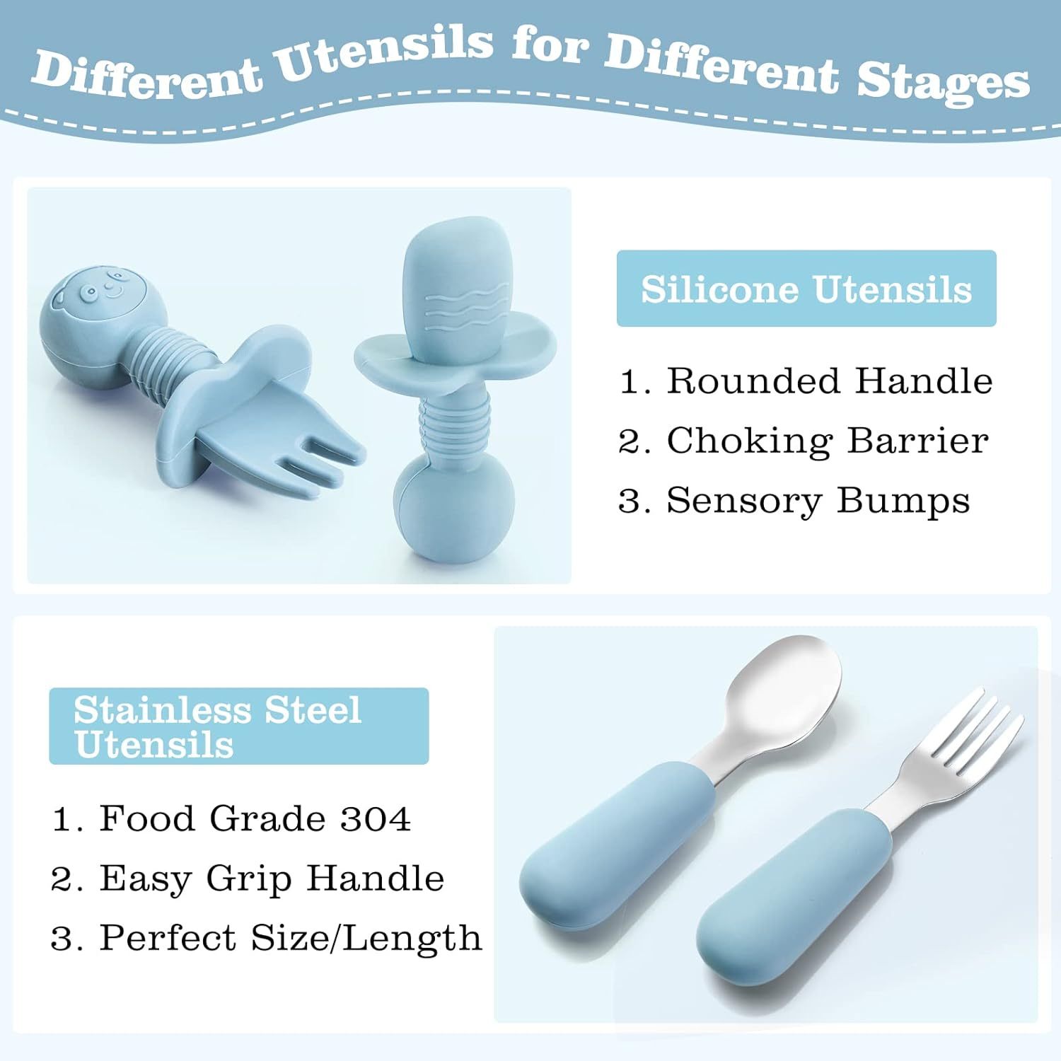 Silicone Baby Feeding Set,Silicone Baby Feeding Set, Baby Led Weaning Supplies with Suction Bowl Divided Plate, Toddler Self Feeding Dish Set with Spoons Forks Sippy Cup Adjustable Bib,  baby feeding set silicone, baby first feeding set, best silicone baby feeding set