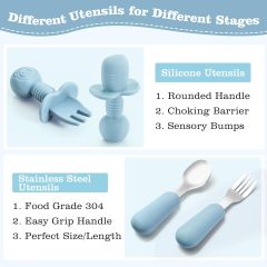 Silicone Baby Feeding Set,Silicone Baby Feeding Set, Baby Led Weaning Supplies with Suction Bowl Divided Plate, Toddler Self Feeding Dish Set with Spoons Forks Sippy Cup Adjustable Bib,  baby feeding set silicone, baby first feeding set, best silicone baby feeding set