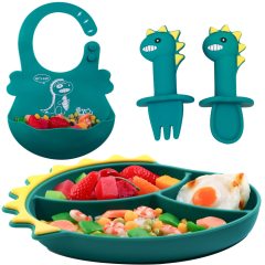 Baby Feeding Set Dinosaur shape,Baby Feeding Set， baby feeding set silicone, baby first feeding set, best silicone baby feeding set