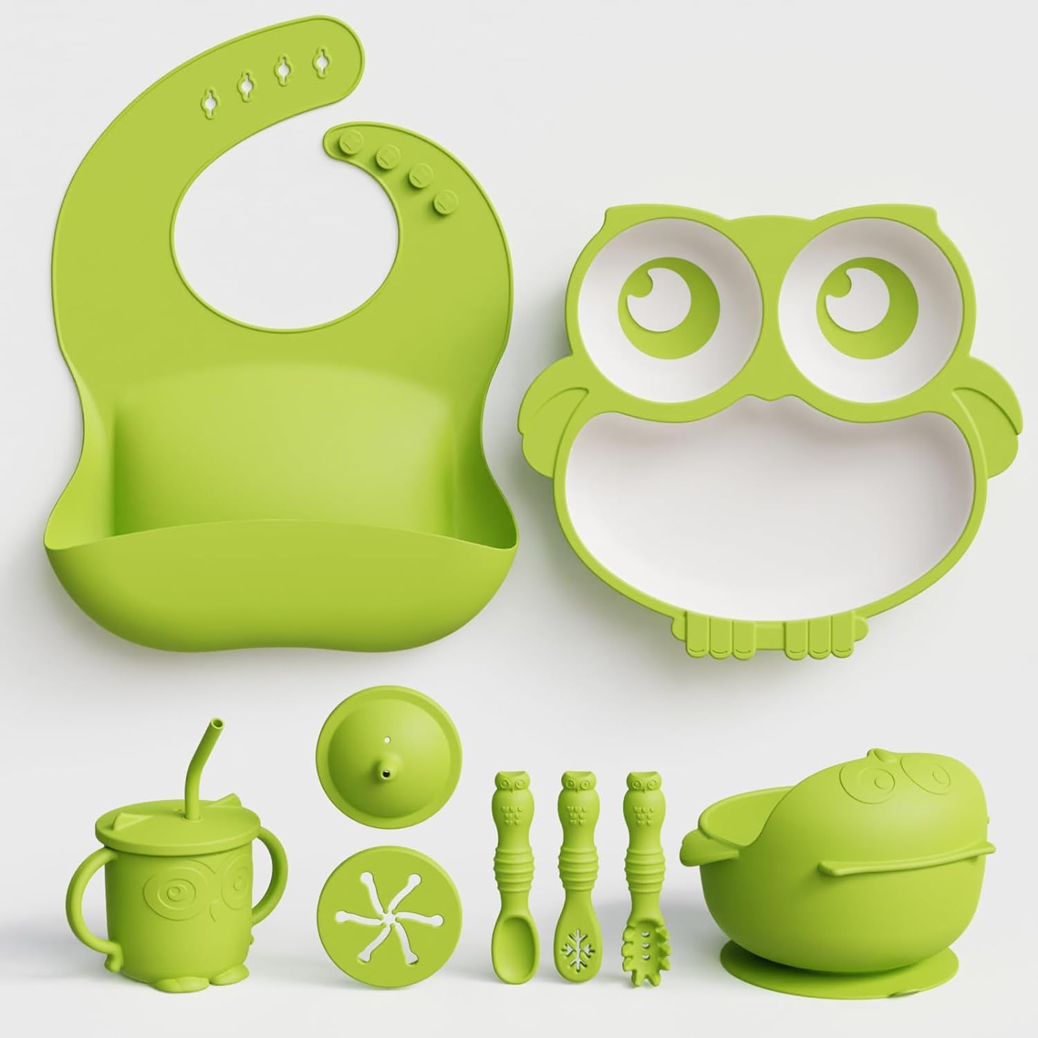 Silicone Baby Feeding Set,Baby Led Weaning Supplies, Silicone Baby Feeding Set - Baby Bowls and Plates with Suction, Toddler Spoons and Fork,  baby feeding set silicone, baby first feeding set, best silicone baby feeding set