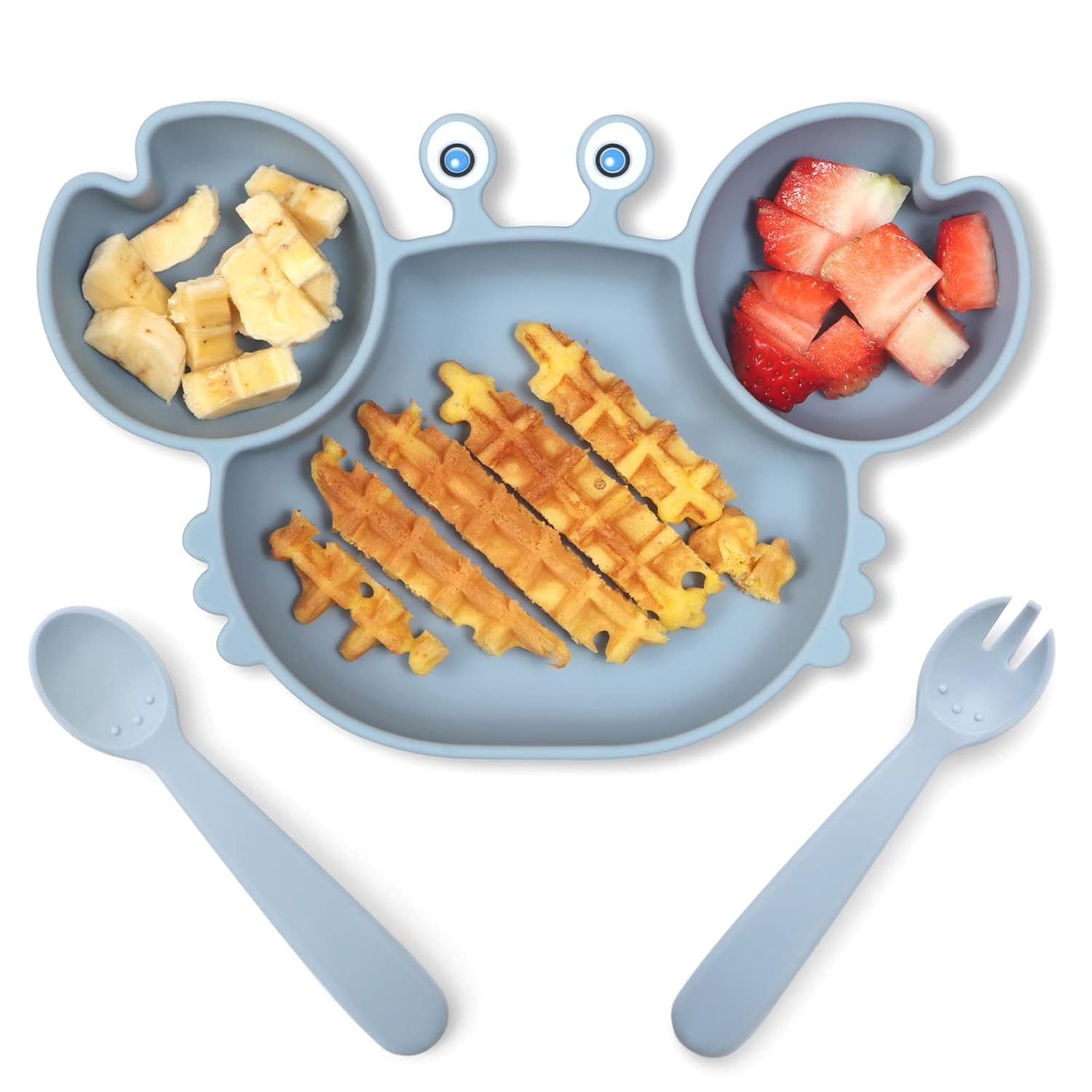 Silicone Suction Plates for Baby,Suction Plates for Baby, Silicone Plates with Suction Divided, Baby Spoon Fork Set for Toddler Baby baby silicone bowls, baby suction bowl,  best baby plates and bowls