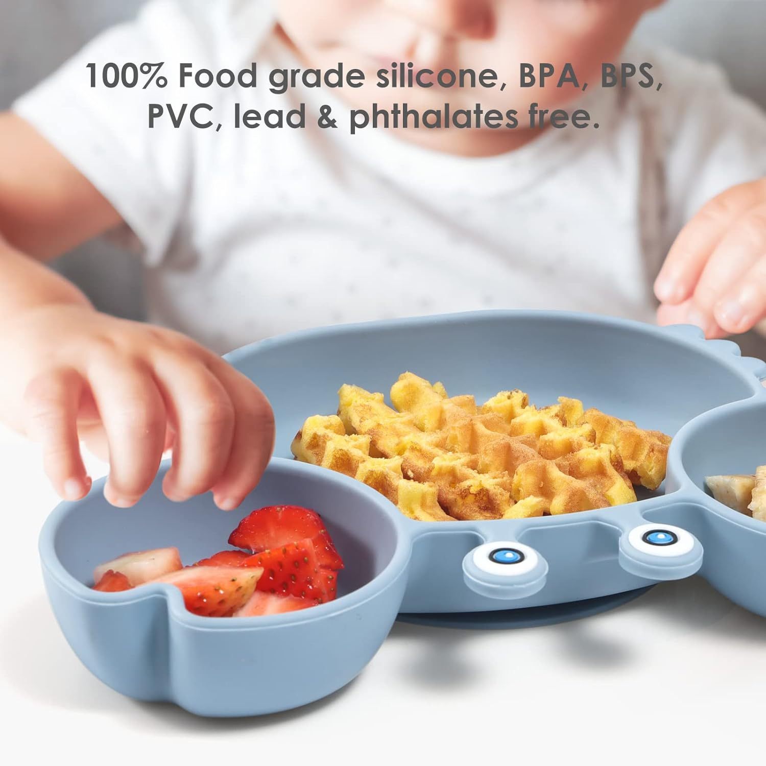 Silicone Suction Plates for Baby,Suction Plates for Baby, Silicone Plates with Suction Divided, Baby Spoon Fork Set for Toddler Baby baby silicone bowls, baby suction bowl,  best baby plates and bowls