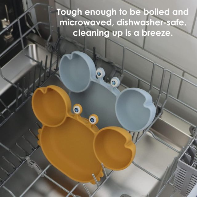 Silicone Suction Plates for Baby,Suction Plates for Baby, Silicone Plates with Suction Divided, Baby Spoon Fork Set for Toddler Baby baby silicone bowls, baby suction bowl,  best baby plates and bowls