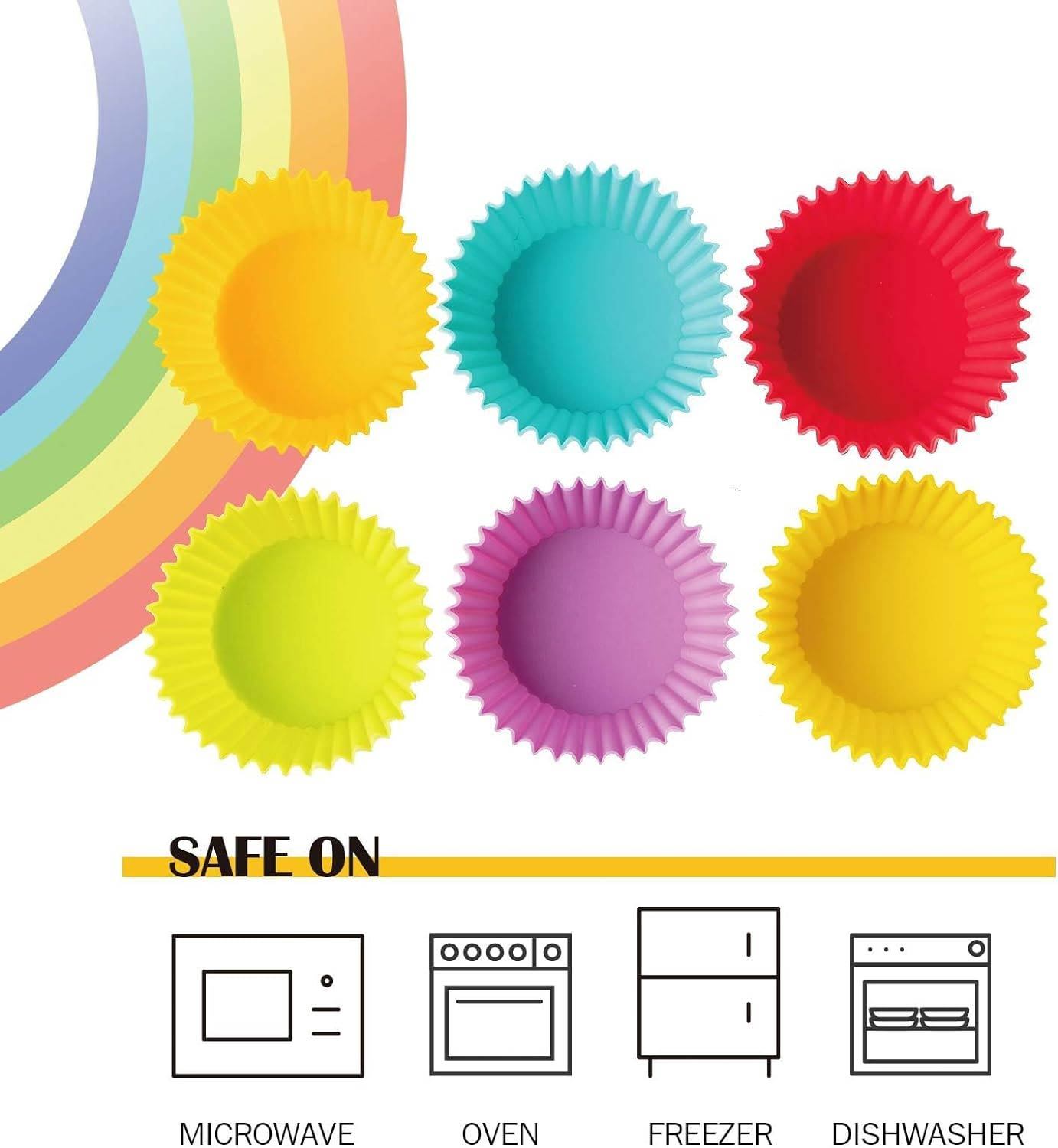 Silicone Baking Cups,Silicone Baking Cups - Non-stick Muffin Cupcake Liners Set, Thick & Heavy Duty Cupcake Molds - Perfect for Party Halloween Christmas Bakery Supplies,