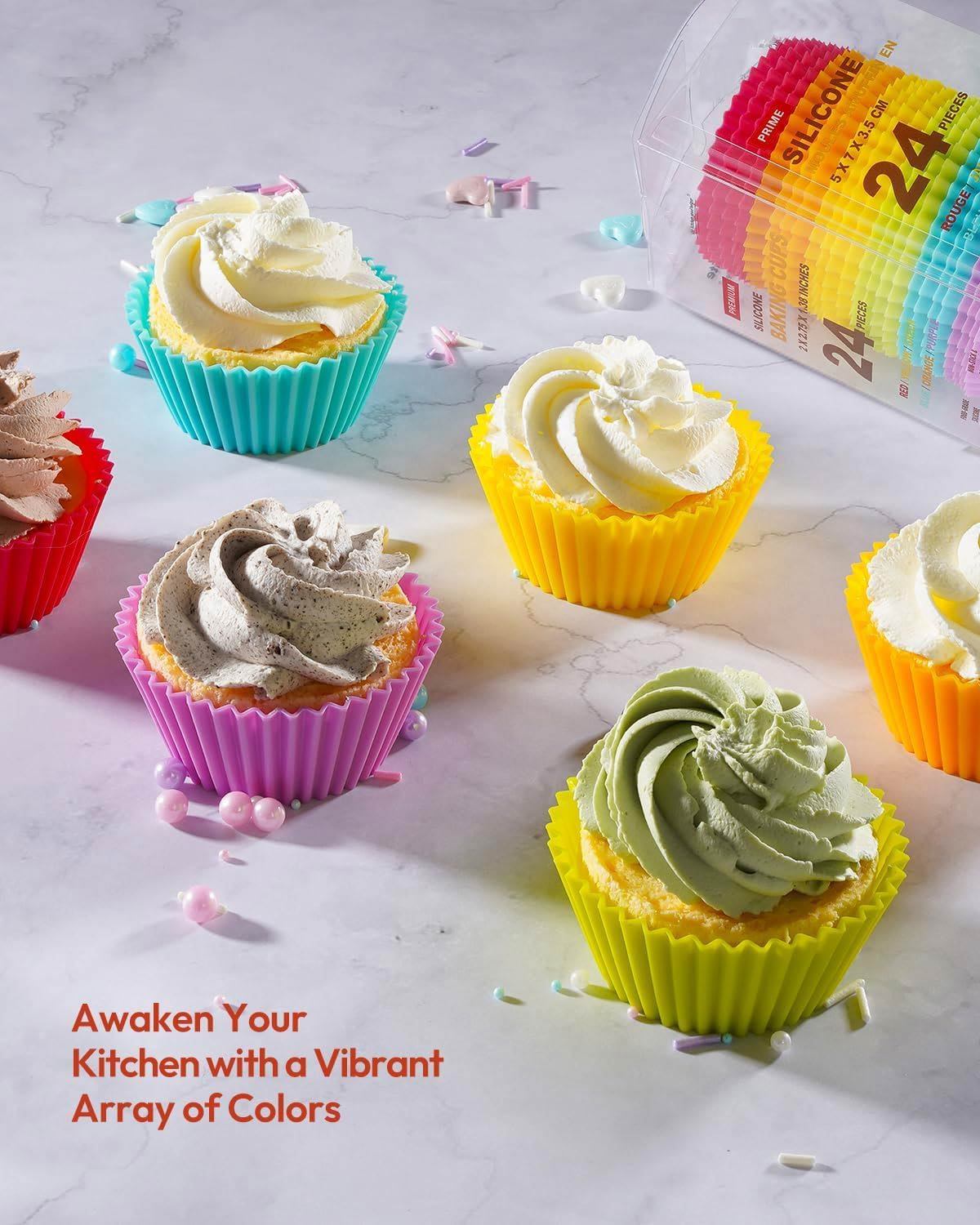 Silicone Baking Cups,Silicone Baking Cups - Non-stick Muffin Cupcake Liners Set, Thick & Heavy Duty Cupcake Molds - Perfect for Party Halloween Christmas Bakery Supplies,