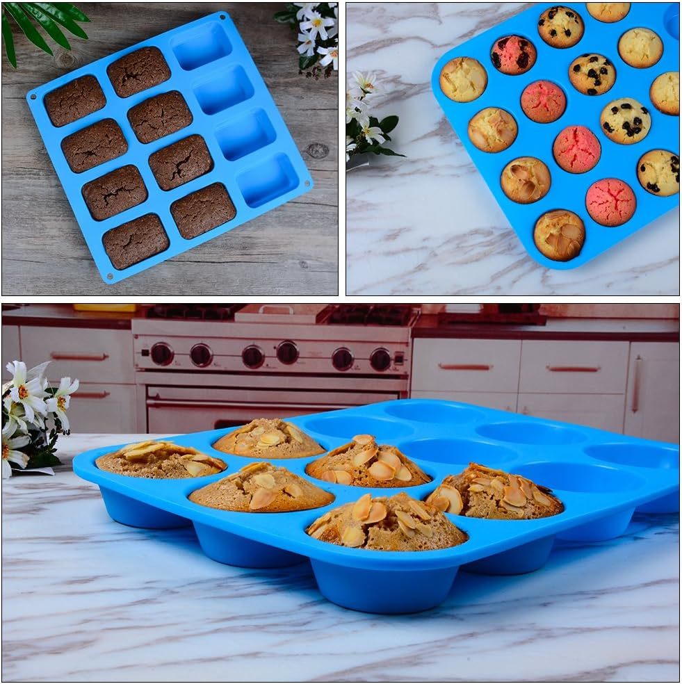 Silicone Muffin Pan,Silicone Muffin Pan - Cupcake Pan, Mini Loaf Pan Silicone Baking Molds Food Grade BPA Free