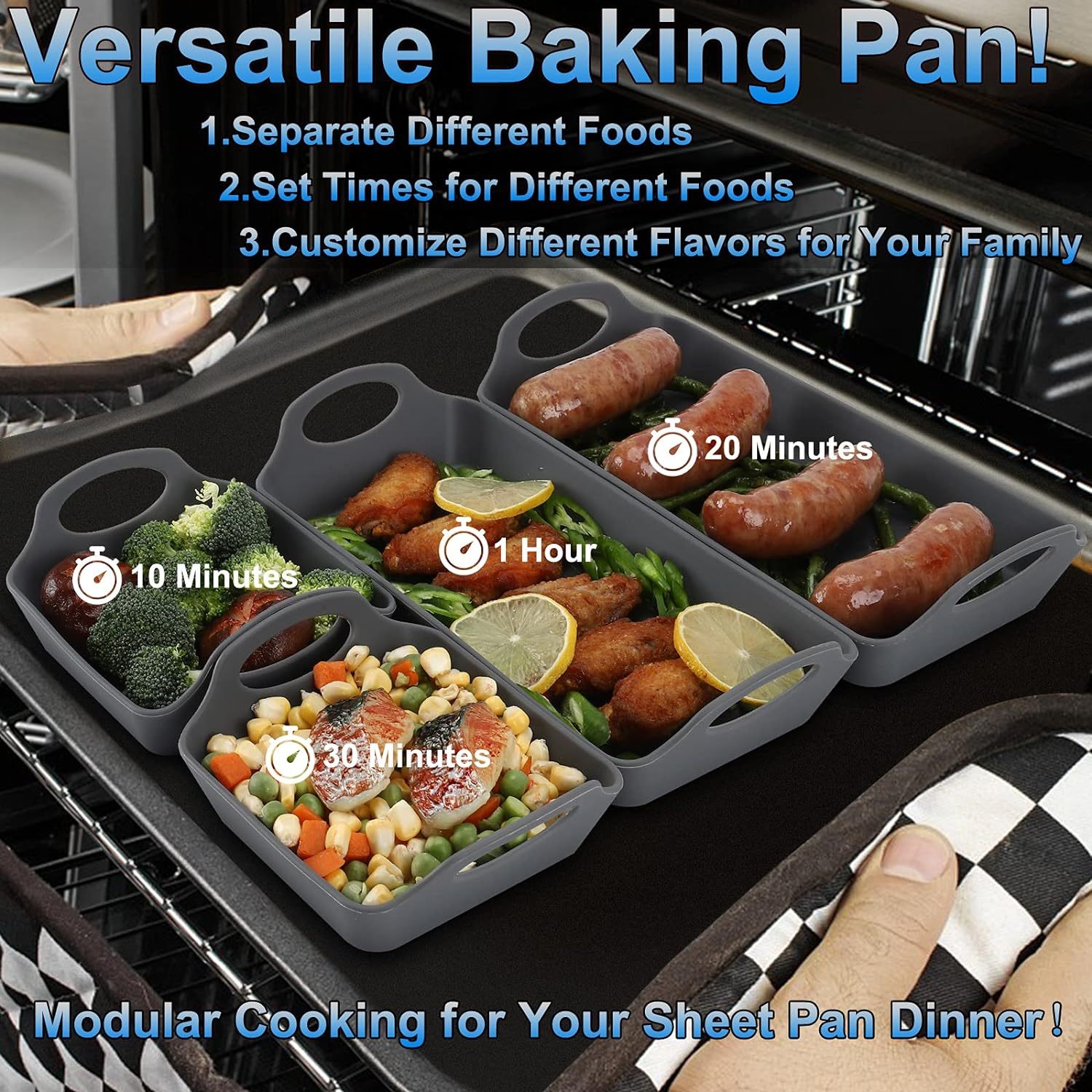 Silicone Baking Sheet Pan Dividers,,Silicone Baking Sheet Pan Dividers,Sturdy Heatproof Handles Nonstick Tray,Cooking Reimagined,Reusable Bakeware Set for Meal Prep,Easy to Clean,Air Fryer,Oven Safe