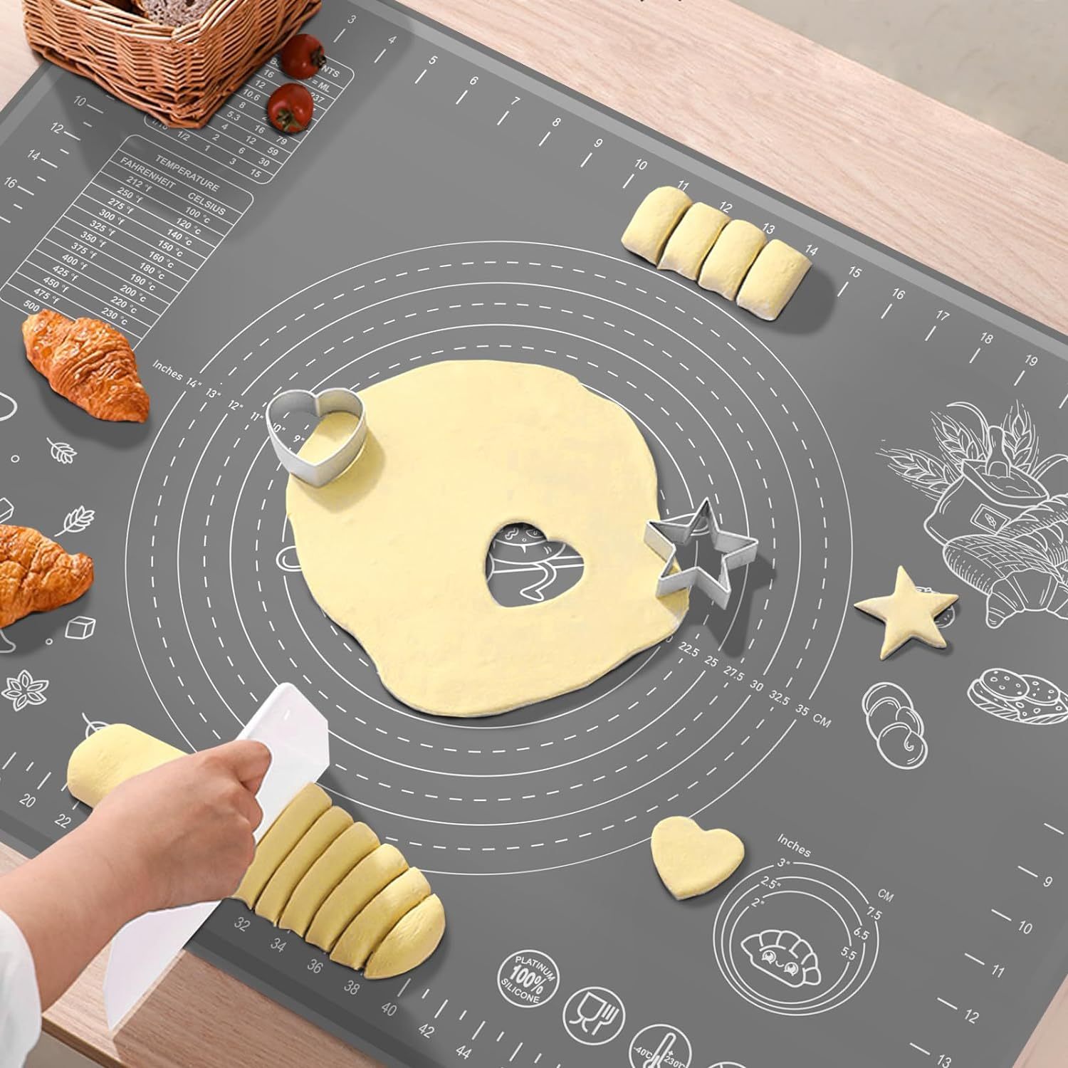 Silicone Pastry Mat Extra Thick Non-stick Baking Mat,Silicone Pastry Mat Extra Thick Non-stick Baking Mat, 32" x 24" Rolling Dough With Measurements Non-slip Silicone Mat, Kneading Mat, Counter Mat, Dough Mat with Edge Heightening