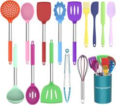 Kitchen Utensils Set,Kitchen Utensils Set, 15 pcs Silicone Cooking Kitchen Utensils Set, Non-stick Silicone Stainless Steel Handle Turner Spatula Spoon Tongs Whisk Cookware